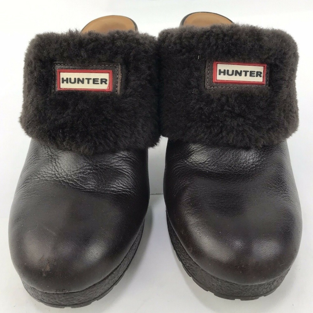HUNTER Women’s Brown Leather Shoes Mules Clogs 8 - Picture 5 of 8